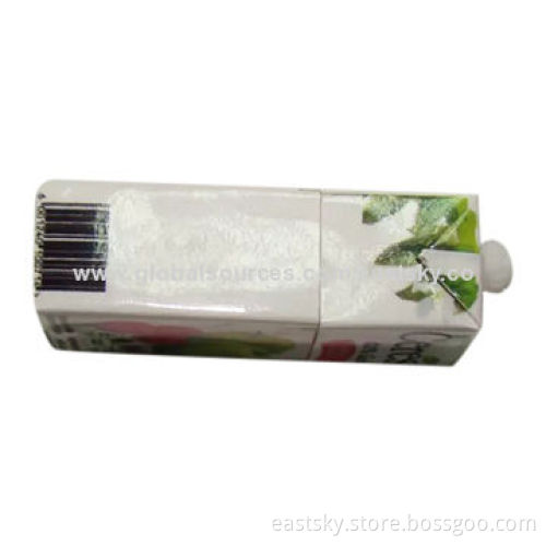 Beverage Box-shaped Thumb Drive, Made of Soft PVC Material, OEM Orders are Welcome